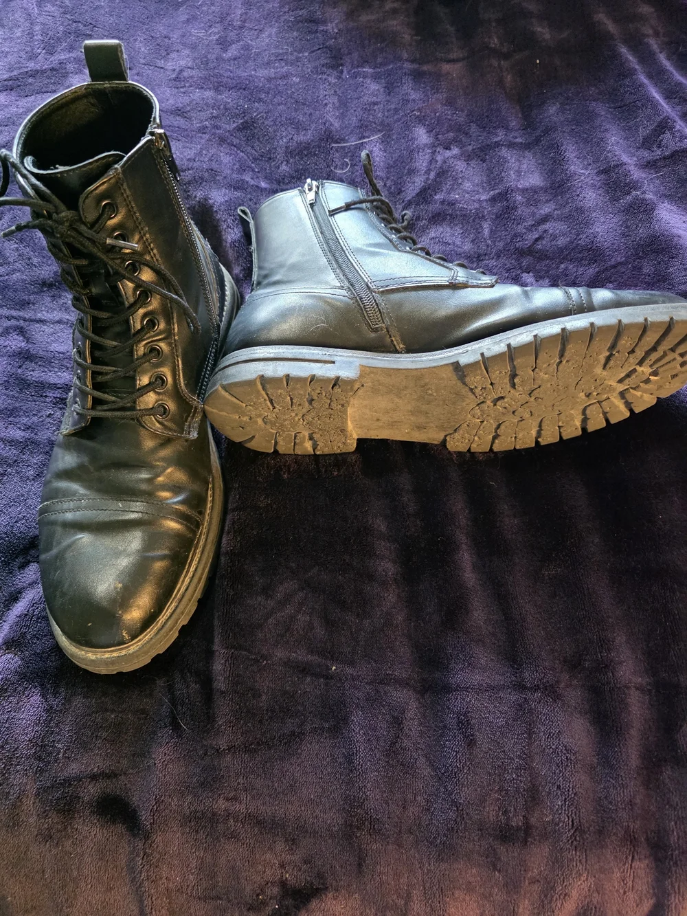 Abound Men’s 10.5 Black Cap Toe Lace Up Boots Side Zip Combat Moto